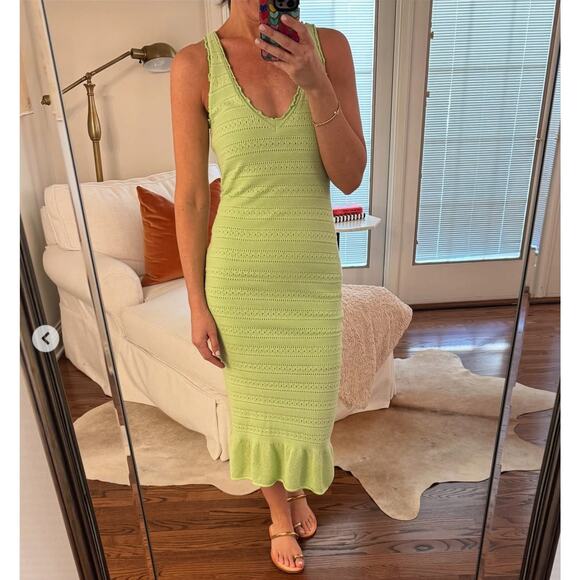 Amanda Uprichard Lainey Dress Green Knit V-Neck Crochet Sleeveless Midi Sz S - Picture 8 of 16